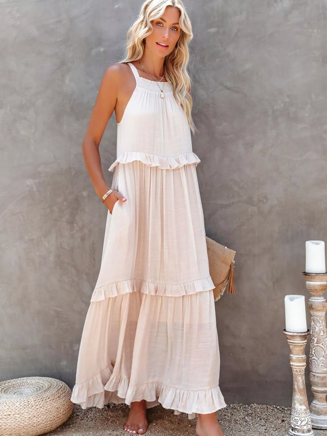 ENYA | RUFFLE DETAIL MAXI DRESS