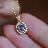 SAPPHIRE HALO GOLD NECKLACE