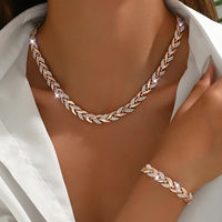 ELEGANT ROSE GOLD-TONE LEAF LINK JEWELLERY SET