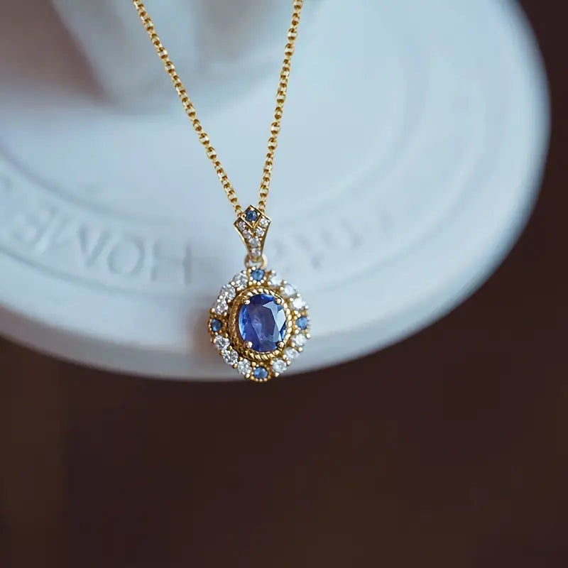 SAPPHIRE HALO GOLD NECKLACE
