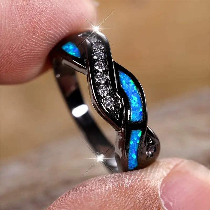 AURORA BLUE OPAL TWIST RING
