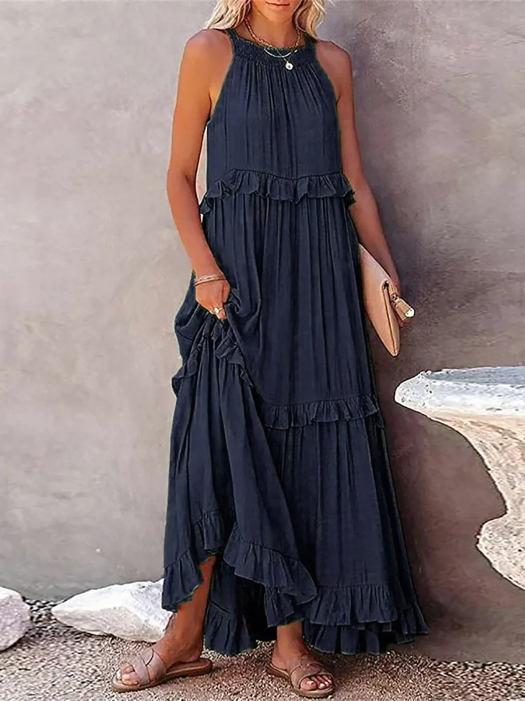 ENYA | RUFFLE DETAIL MAXI DRESS