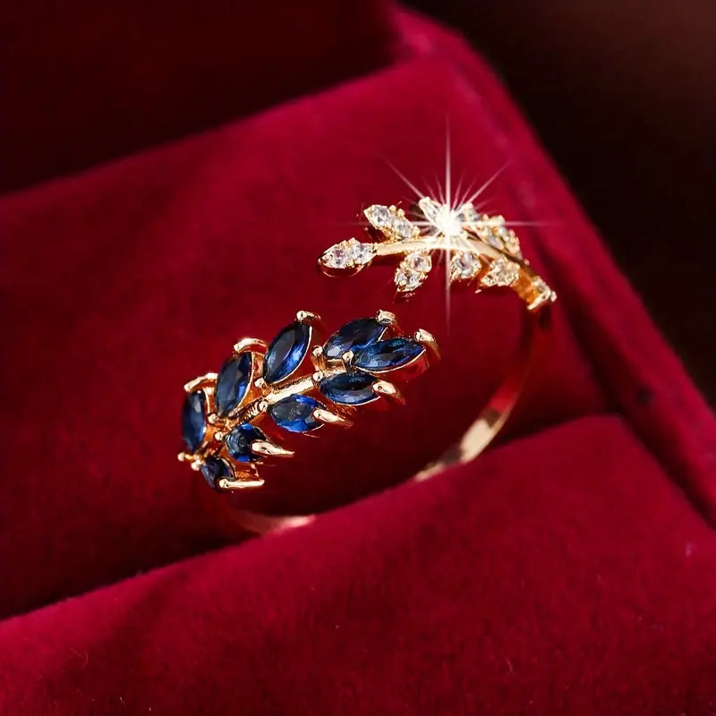 SAPPHIRE LEAF GOLD RING