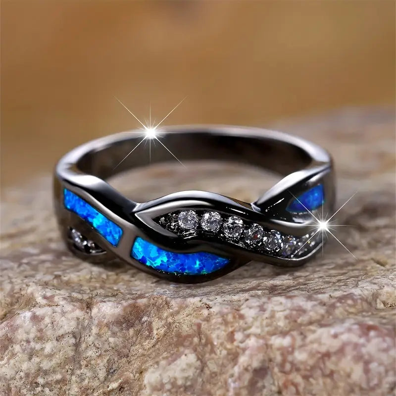 AURORA BLUE OPAL TWIST RING