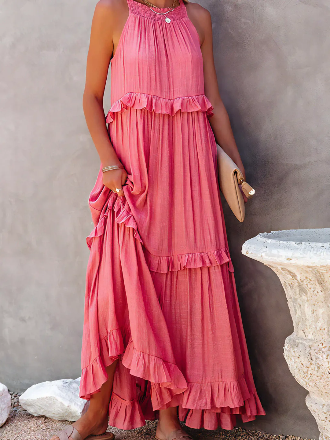 ENYA | RUFFLE DETAIL MAXI DRESS