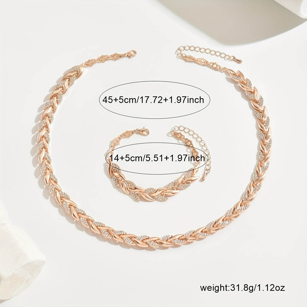 ELEGANT ROSE GOLD-TONE LEAF LINK JEWELLERY SET
