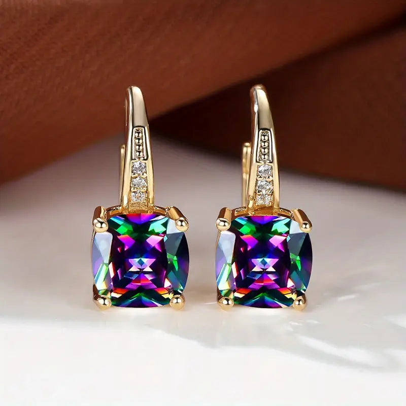 MYSTIC SAPPHIRE GOLD HOOP EARRINGS