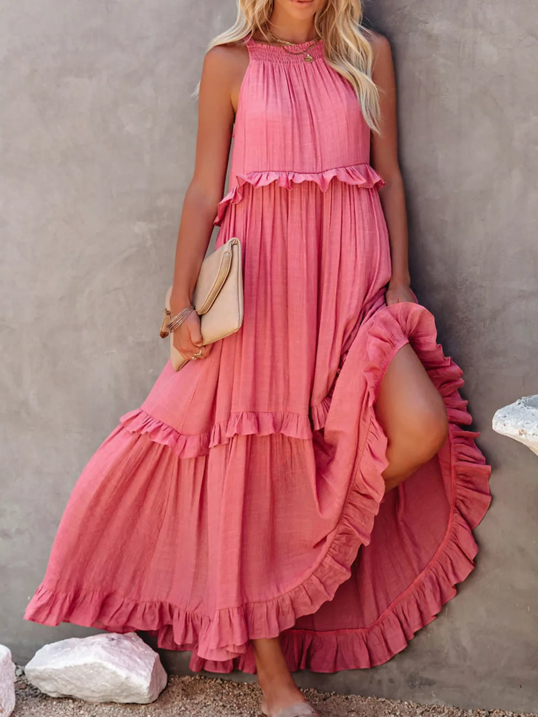 ENYA | RUFFLE DETAIL MAXI DRESS