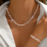 ELEGANT ROSE GOLD-TONE LEAF LINK JEWELLERY SET