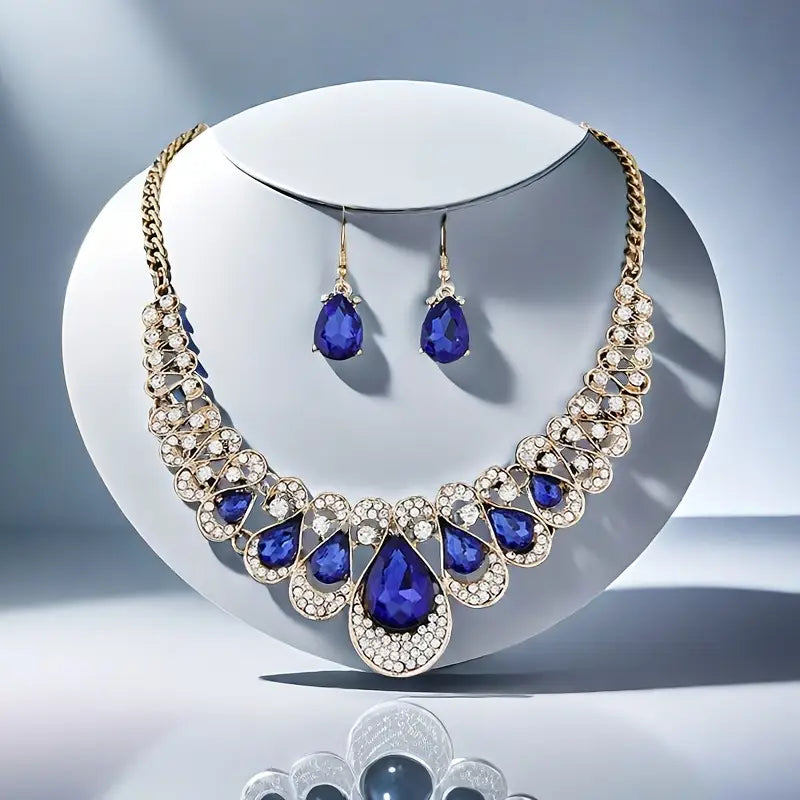 ROYAL SAPPHIRE STATEMENT NECKLACE & EARRING SET