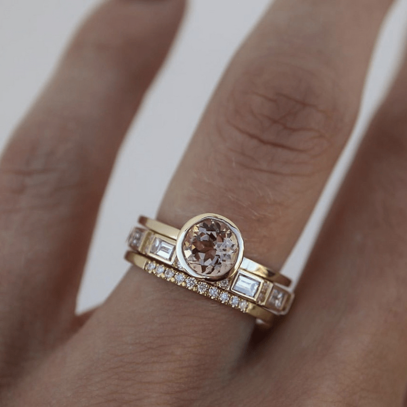 CHAMPAGNE CRYSTAL GOLD RING SET