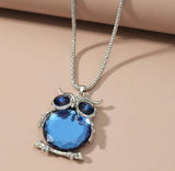 MIDNIGHT BLUE OPALITE CRYSTAL OWL NECKLACE