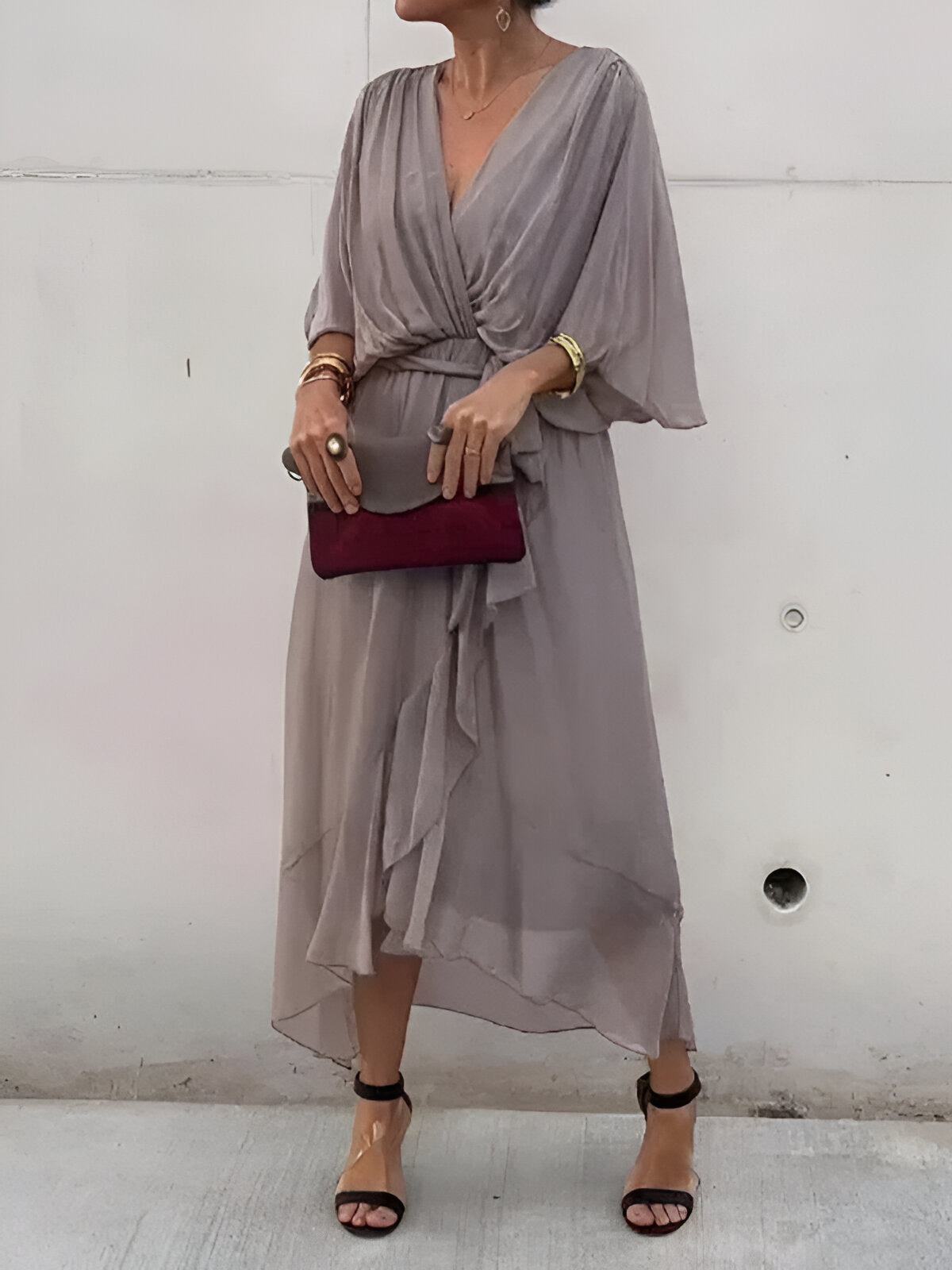 MARGERY | ELEGANT V-NECK CHIFFON MIDI DRESS